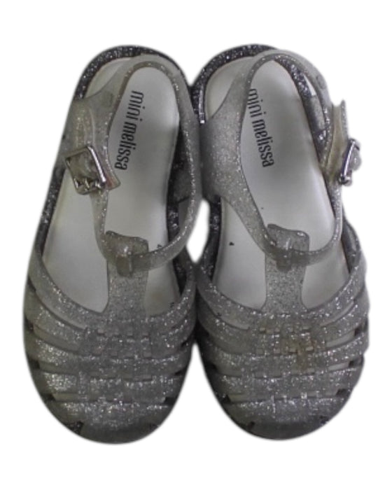 A Silver Sandals from Mini Melissa in size 3T for girl. (Back View)