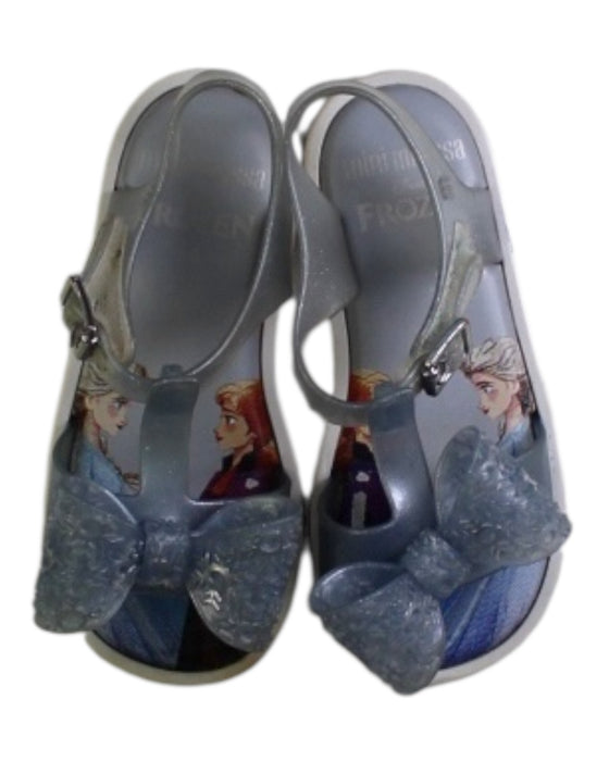 A Silver Sandals from Mini Melissa in size 3T for girl. (Back View)
