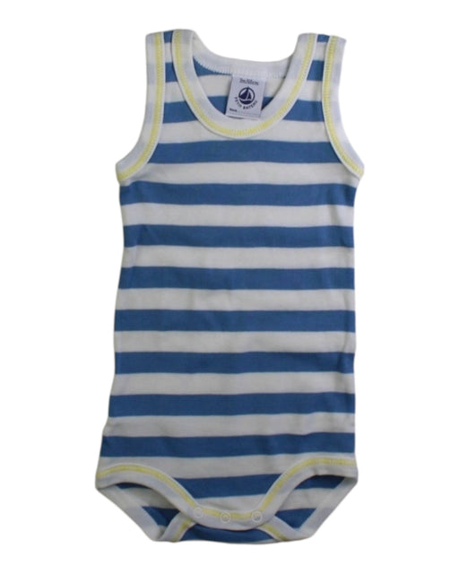 A Blue Sleeveless Bodysuits from Petit Bateau in size 0-3M for boy. (Front View)