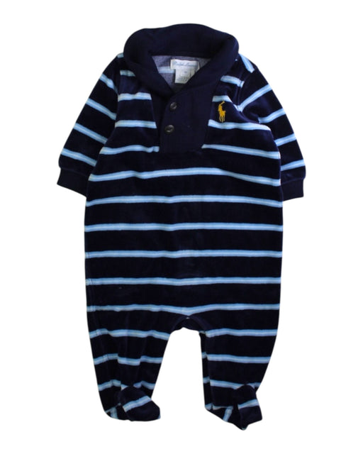 A Navy Long Sleeve Rompers from Ralph Lauren in size 0-3M for boy. (Front View)