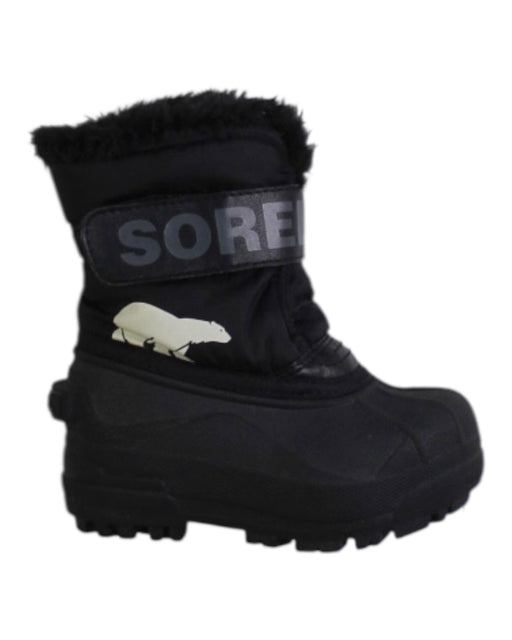 A Black Winter Boots from Sorel in size 3T for girl. (Front View)