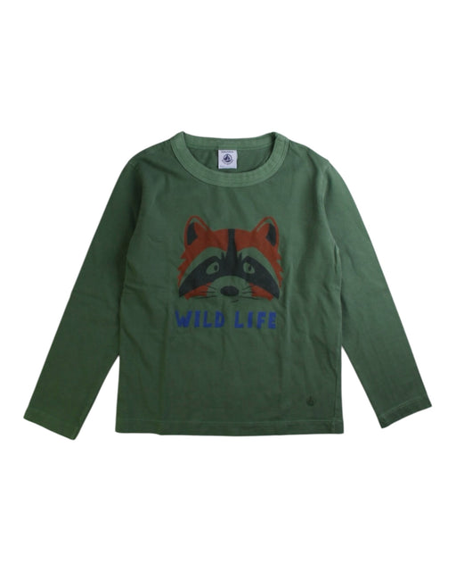 A Green Long Sleeve T Shirts from Petit Bateau in size 6T for boy. (Front View)