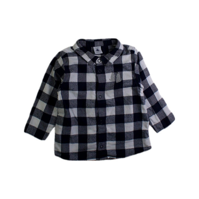 A Blue Long Sleeve Shirts from Petit Bateau in size 12-18M for boy. (Front View)