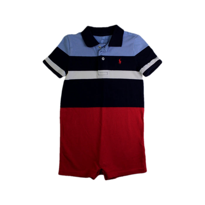 A Blue Short Sleeve Rompers from Ralph Lauren in size 18-24M for boy. (Front View)
