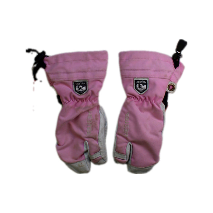 A Pink Ski Gloves from Hestra in size 4T for girl. (Front View)