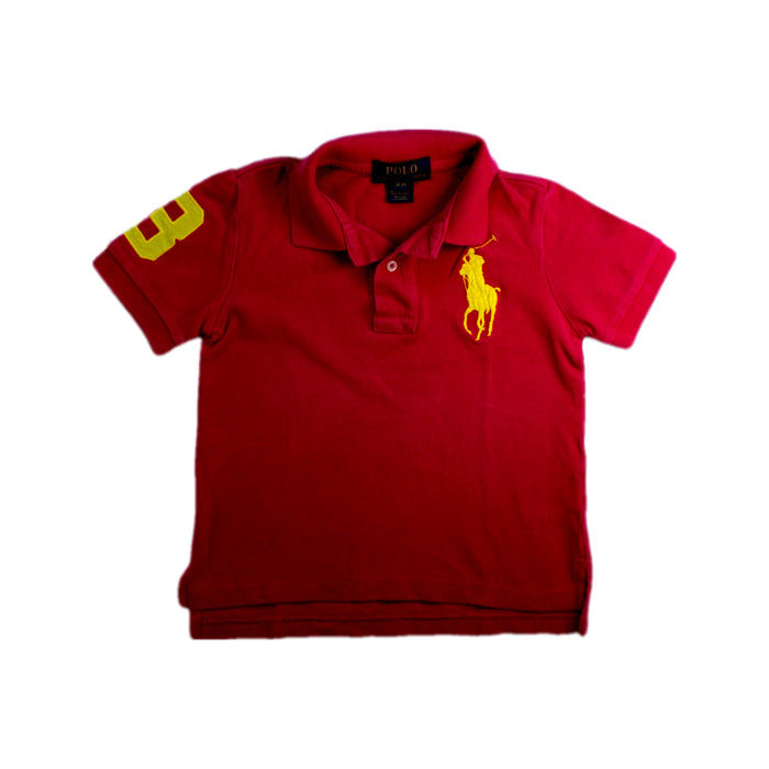 A Red Short Sleeve Polos from Polo Ralph Lauren in size 3T for boy. (Front View)