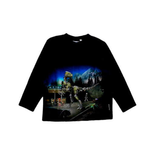 A Black Long Sleeve T Shirts from Molo in size 5T for boy. (Front View)