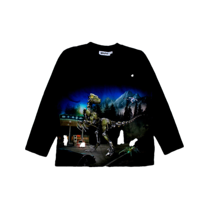 A Black Long Sleeve T Shirts from Molo in size 8Y for boy. (Front View)