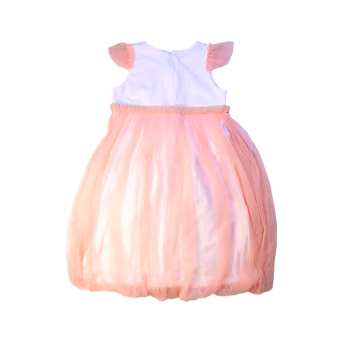 A Peach Sleeveless Dresses from Le Petit Society in size 6T for girl. (Back View)