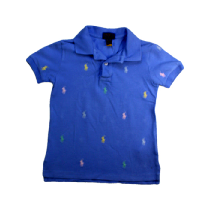 A Blue Short Sleeve Polos from Polo Ralph Lauren in size 4T for boy. (Front View)