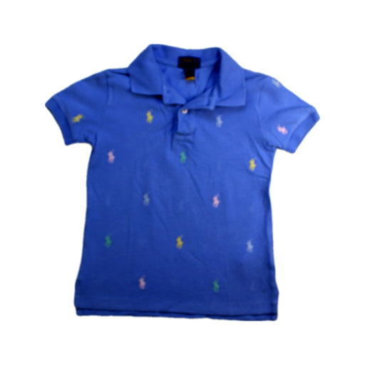 A Blue Short Sleeve Polos from Polo Ralph Lauren in size 4T for boy. (Front View)