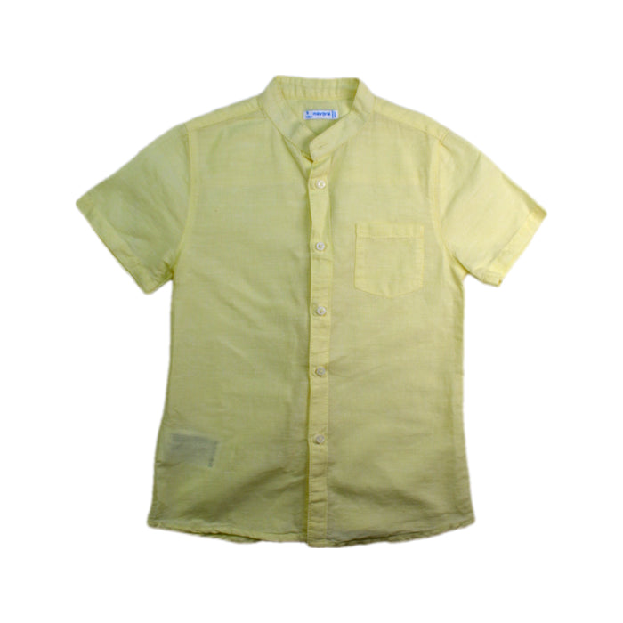 A Yellow Short Sleeve Shirts from Mayoral in size 5T for boy. (Front View)