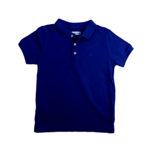A Navy Short Sleeve Polos from Mayoral in size 5T for boy. (Front View)