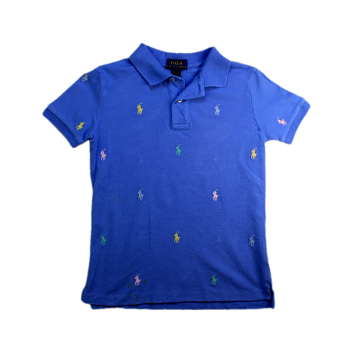 A Blue Short Sleeve Polos from Polo Ralph Lauren in size 6T for boy. (Front View)