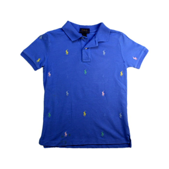A Blue Short Sleeve Polos from Polo Ralph Lauren in size 6T for boy. (Front View)