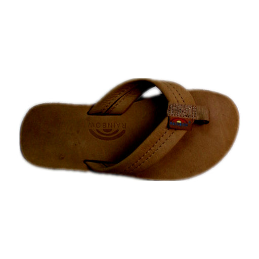 A Brown Flip Flops from Rainbow Sandals in size 7Y for boy. (Front View)