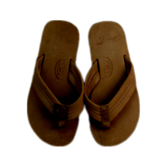 A Brown Flip Flops from Rainbow Sandals in size 7Y for boy. (Back View)