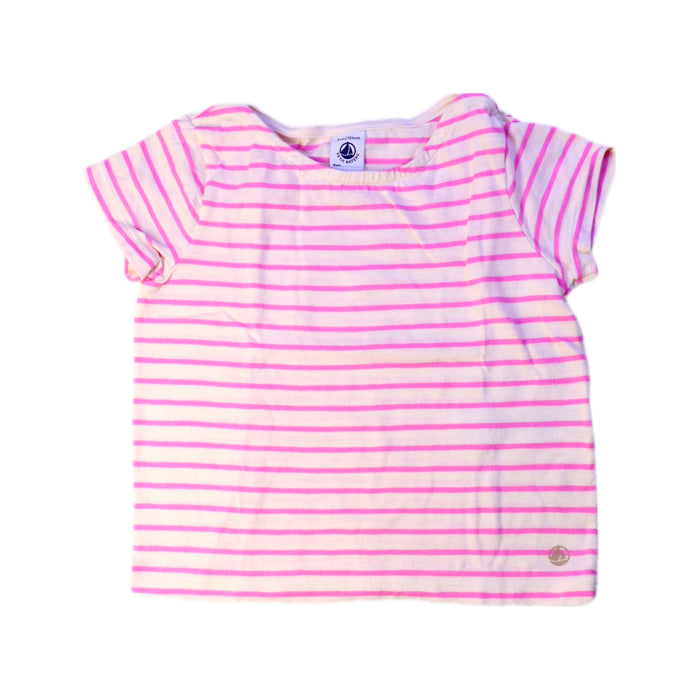 A Pink Short Sleeve T Shirts from Petit Bateau in size 4T for girl. (Front View)