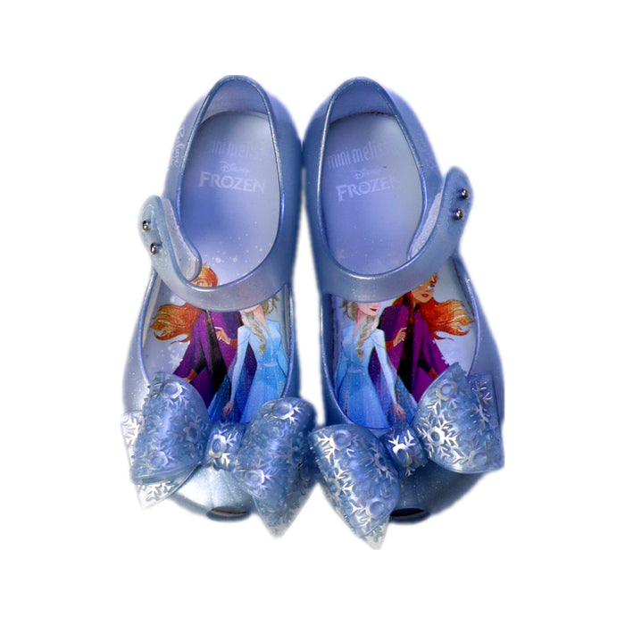 A Blue Flats from Mini Melissa in size 3T for girl. (Back View)