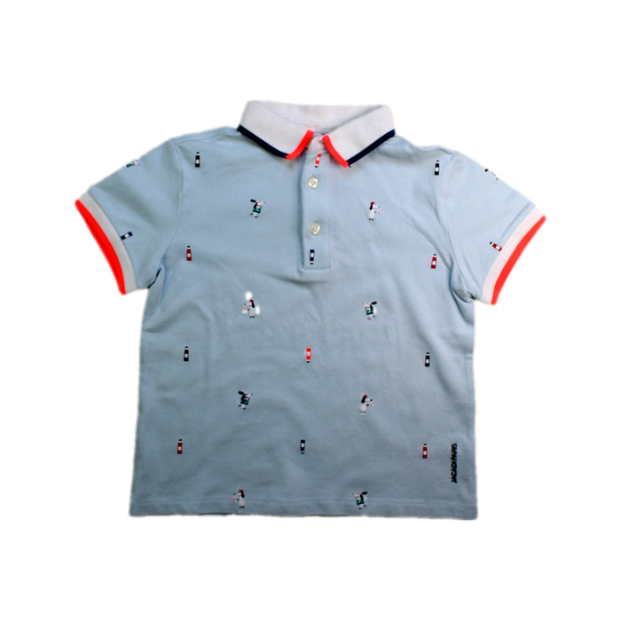 A Blue Short Sleeve Polos from Jacadi in size 6T for boy. (Front View)