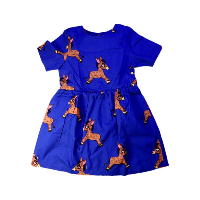 A Blue Short Sleeve Dresses from Mini Rodini in size 3T for girl. (Front View)