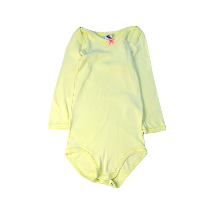 A Yellow Long Sleeve Bodysuits from Petit Bateau in size 12-18M for neutral. (Front View)