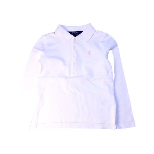 A White Long Sleeve Polos from Polo Ralph Lauren in size 5T for girl. (Front View)