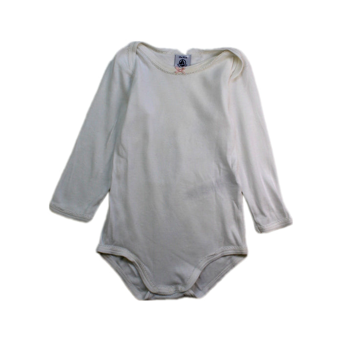 A White Long Sleeve Bodysuits from Petit Bateau in size 12-18M for girl. (Front View)
