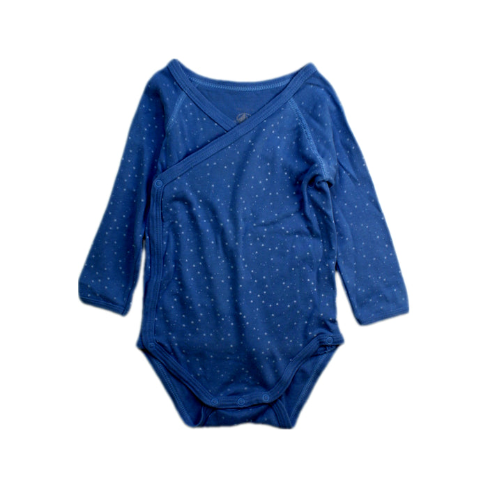 A Blue Long Sleeve Bodysuits from Petit Bateau in size 6-12M for boy. (Front View)