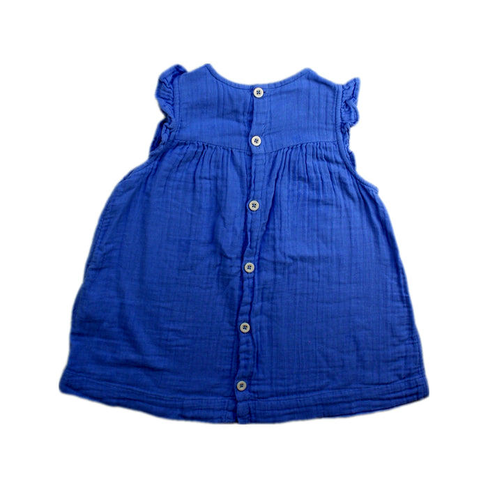 A Blue Sleeveless Dresses from Petit Bateau in size 6-12M for girl. (Back View)