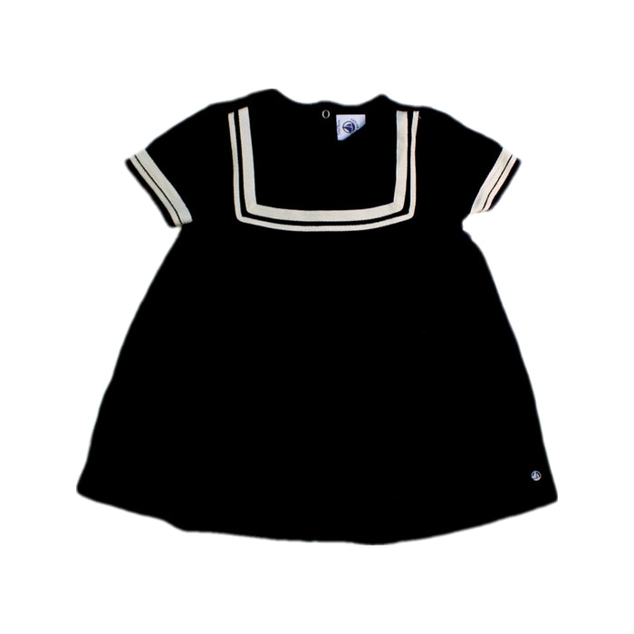 A Navy Short Sleeve Dresses from Petit Bateau in size 6-12M for girl. (Front View)