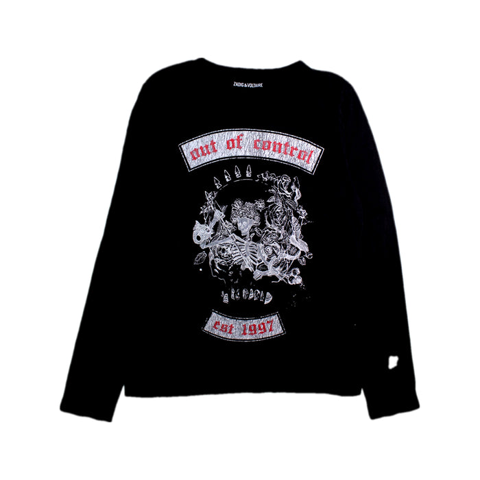 A Black Long Sleeve T Shirts from Zadig & Voltaire in size 12Y for girl. (Front View)
