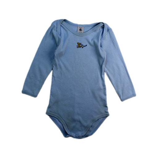 A Blue Long Sleeve Bodysuits from Petit Bateau in size 12-18M for boy. (Front View)