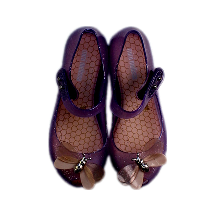 A Purple Flats from Mini Melissa in size 6T for girl. (Back View)