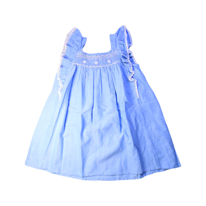A Blue Sleeveless Dresses from Louise Misha in size 5T for girl. (Front View)