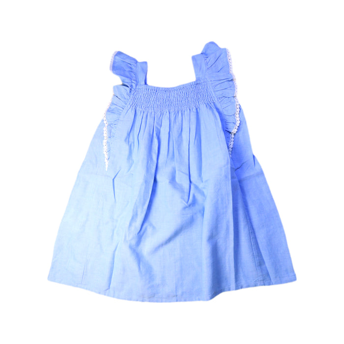 A Blue Sleeveless Dresses from Louise Misha in size 5T for girl. (Back View)