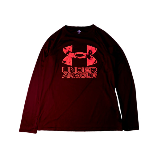 A Burgundy Long Sleeve T Shirts from Under Armour in size 10Y for boy. (Front View)