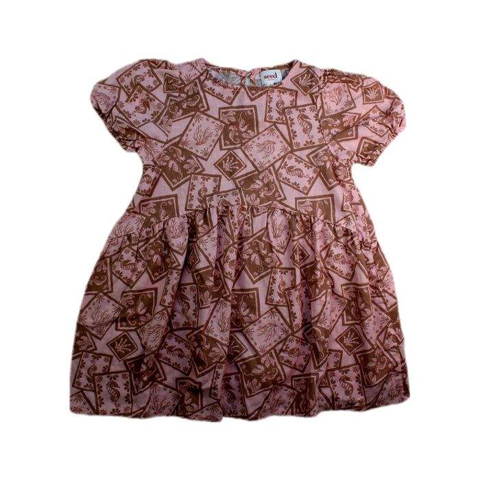 A Brown Short Sleeve Dresses from Seed in size 3T for girl. (Front View)