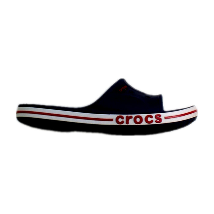 A Navy Slip Ons from Crocs in size 13Y for neutral. (Front View)