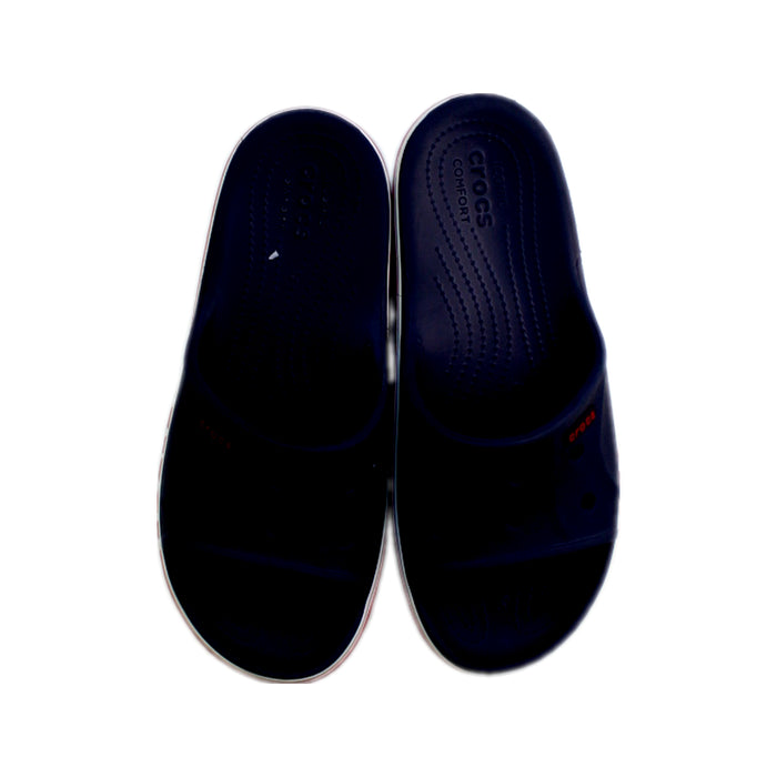 A Navy Slip Ons from Crocs in size 13Y for neutral. (Back View)