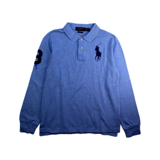 A Blue Long Sleeve Polos from Polo Ralph Lauren in size 10Y for boy. (Front View)