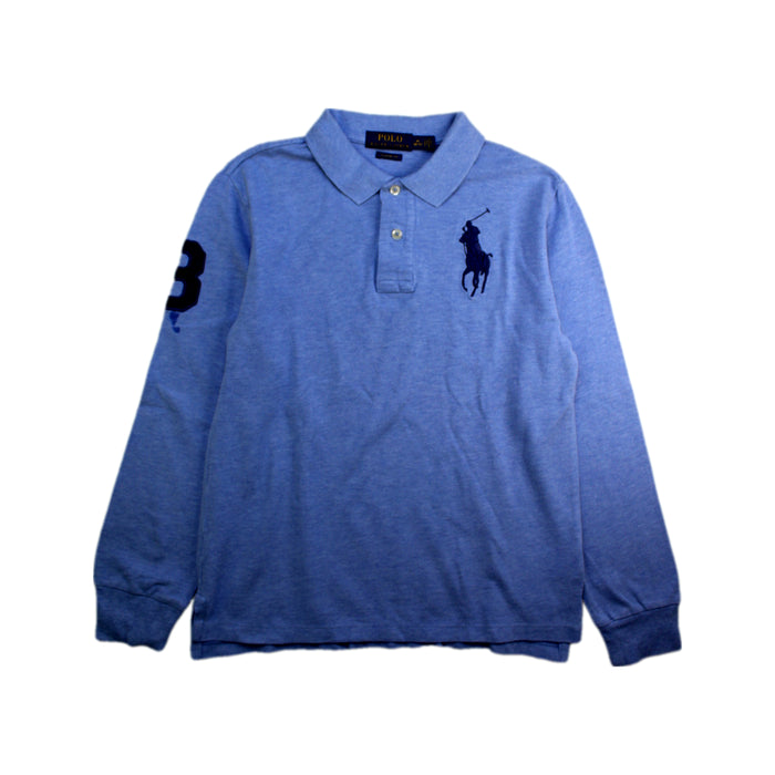 A Blue Long Sleeve Polos from Polo Ralph Lauren in size 10Y for boy. (Front View)