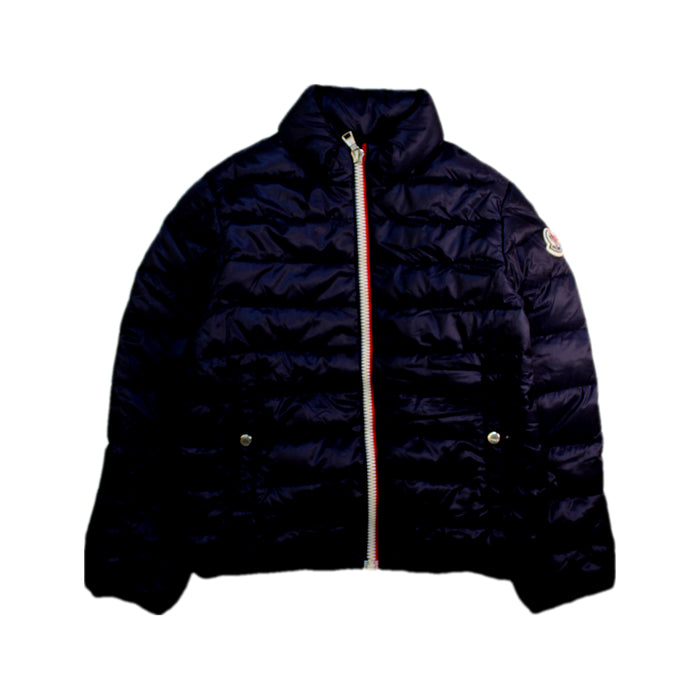 A Navy Puffer/Quilted Jackets from Moncler in size 8Y for neutral. (Front View)