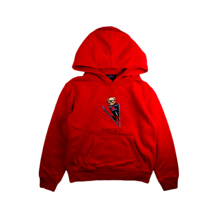 A Red Hooded Sweatshirts from Polo Ralph Lauren in size 7Y for boy. (Front View)