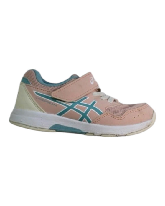 A Pink Sneakers from ASICS in size 4T for girl. (Front View)