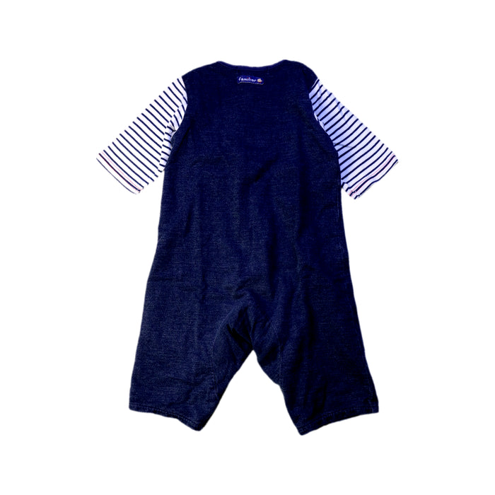 A Blue Long Sleeve Rompers from Familiar in size 12-18M for boy. (Back View)