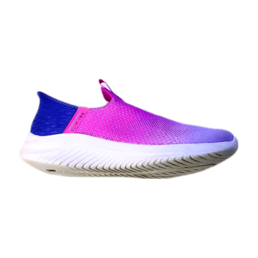 A Pink Slip Ons from Skechers in size 7Y for girl. (Front View)