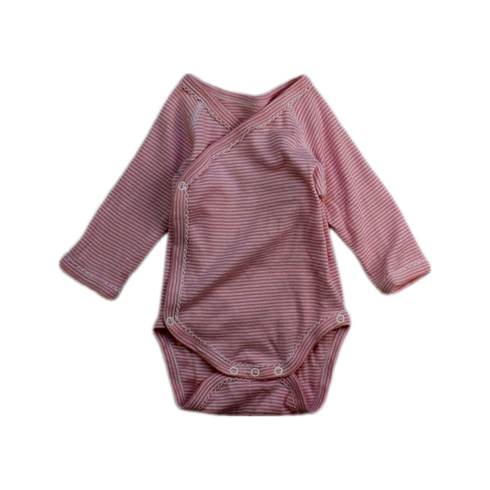 A Pink Long Sleeve Bodysuits from Petit Bateau in size Newborn for girl. (Front View)