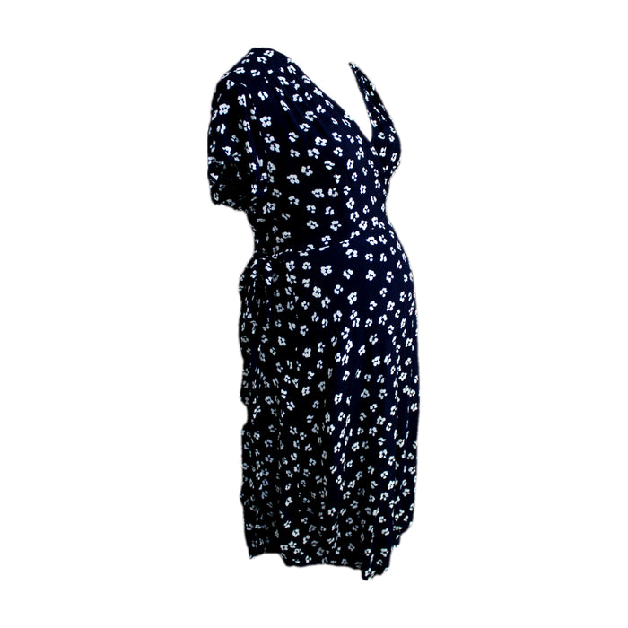 A Navy Short Sleeve Dresses from Seraphine in size Maternity-XS for maternity. (Front View)