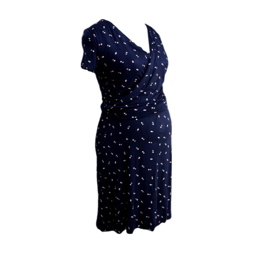 A Navy Short Sleeve Dresses from Seraphine in size Maternity-XS for maternity. (Front View)